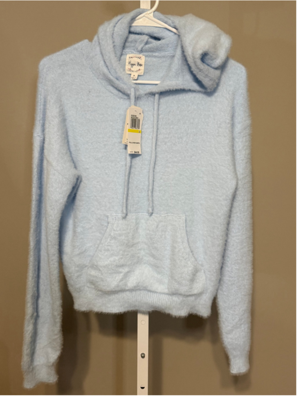 Women's Hippie Rose Fuzzy Pullover Hoodie Blue Size M